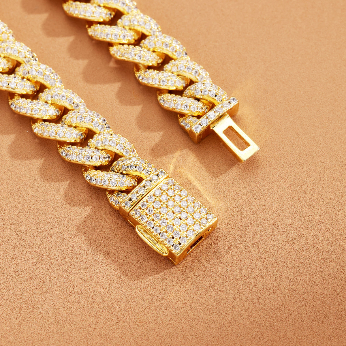 9MM Ice Out Cuban Link Chain 18K Gold