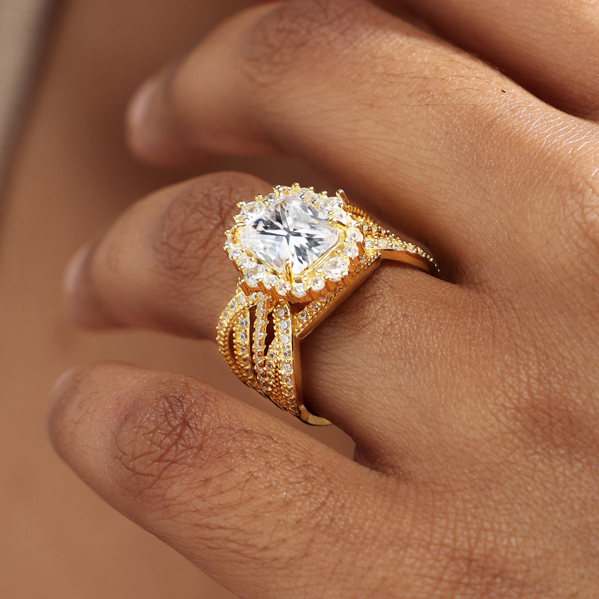 Vintage Halo Radiant Cut Insert Ring