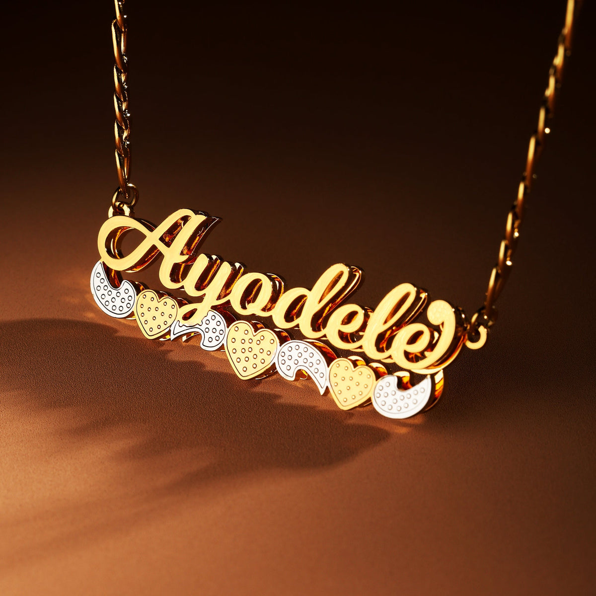 Double Plated Three Hearts Name Necklace