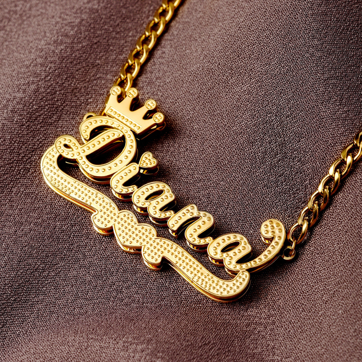 Double Plated Heart Crown Name Necklace