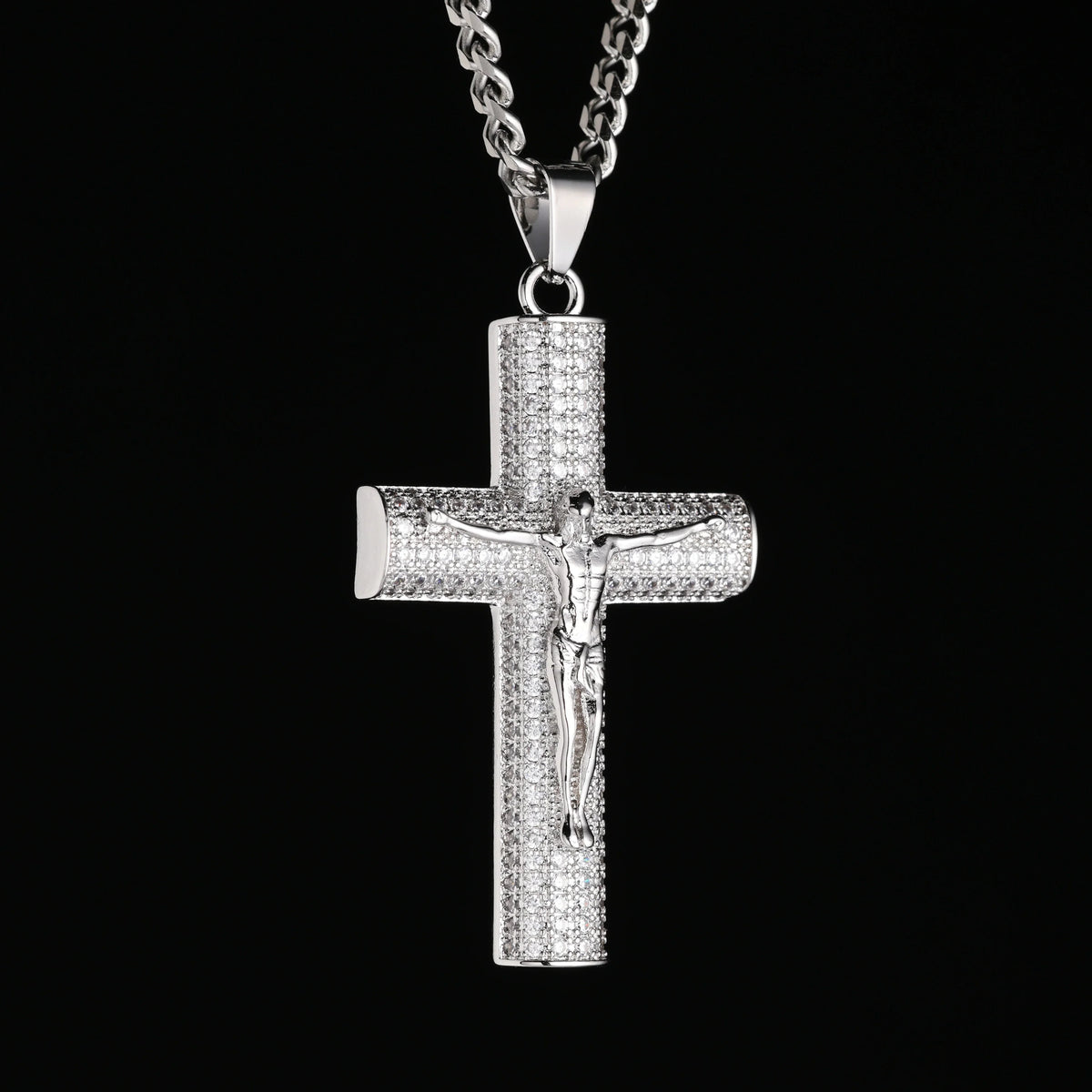 No Fade 14K Gold-Plated Cuban Figaro Chain with Jesus Christ Crucifix
