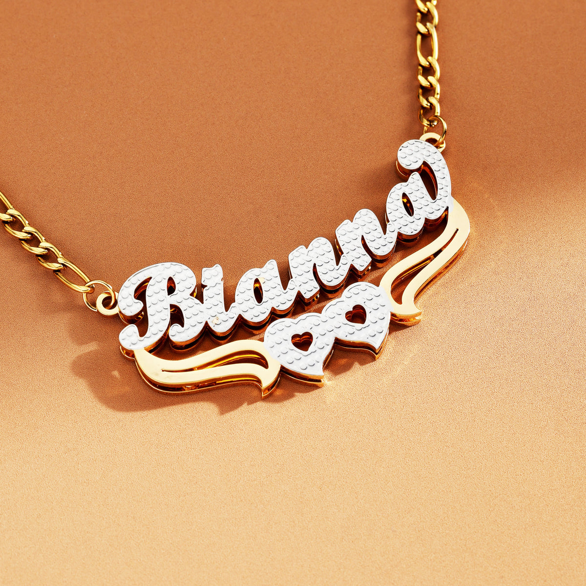 Double Plated Hearts Name Necklace