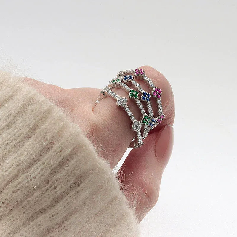 Multicolor Sapphire Flower Stackable Eternity Ring