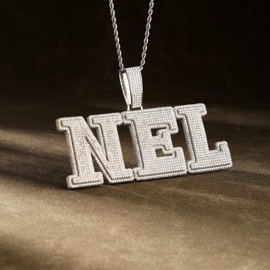 Custom Big Letter Name Pendant White Gold