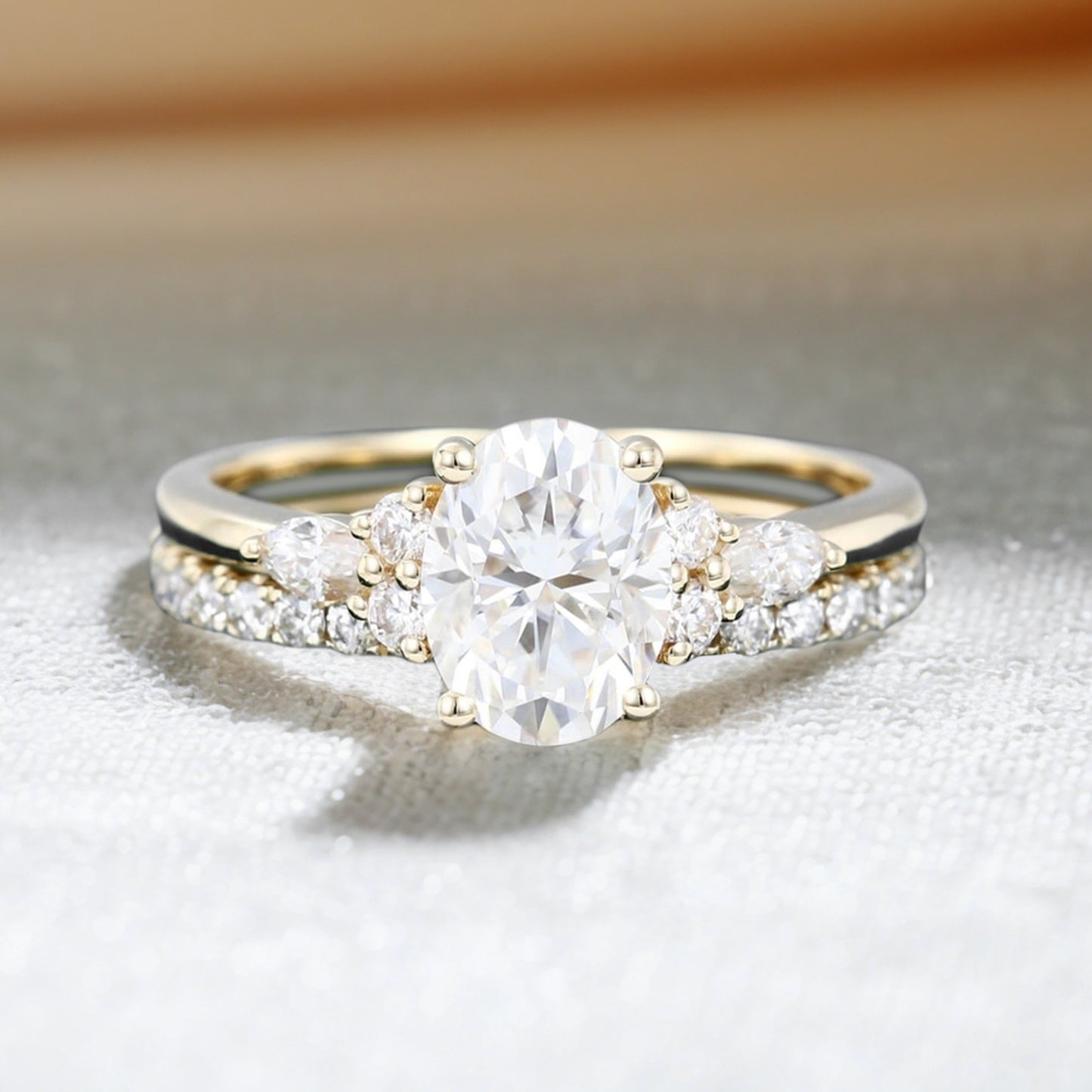 Yellow Gold Oval Moissanite Engagement Ring Set