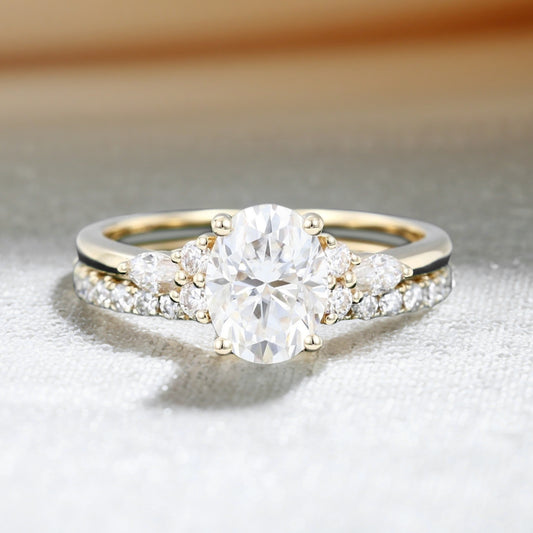 Yellow Gold Oval Moissanite Engagement Ring Set