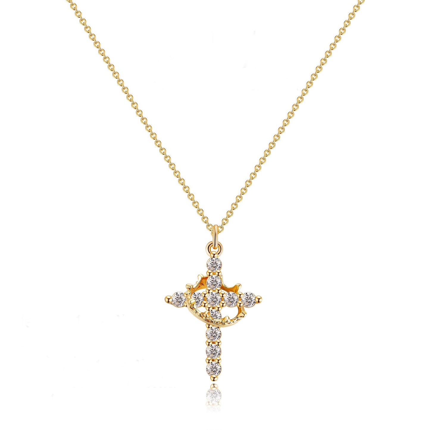 Cross Crown Rotatable Necklace