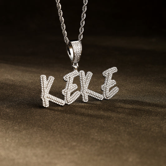 Custom Script Letter Pendant White Gold