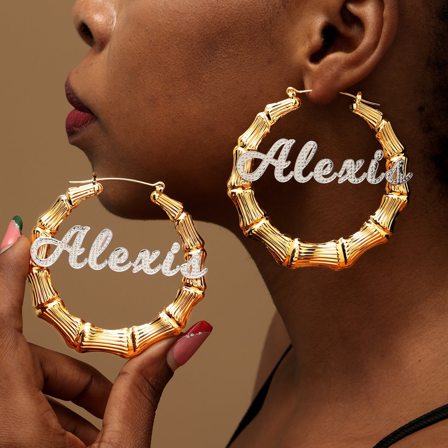 Bamboo Hoop Name Earrings