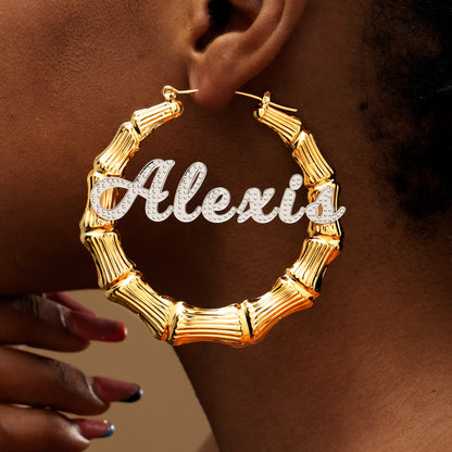 Bamboo Hoop Name Earrings