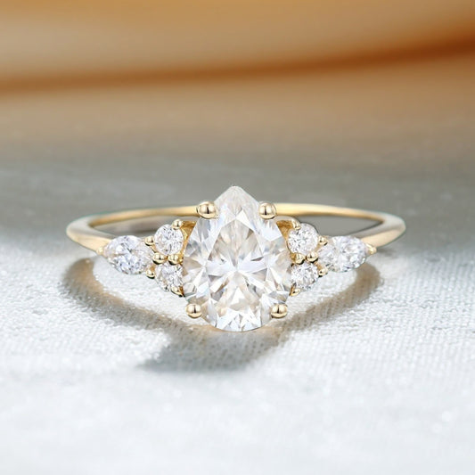 Pear Shaped Moissanite Classic Side Stone Engagement Ring