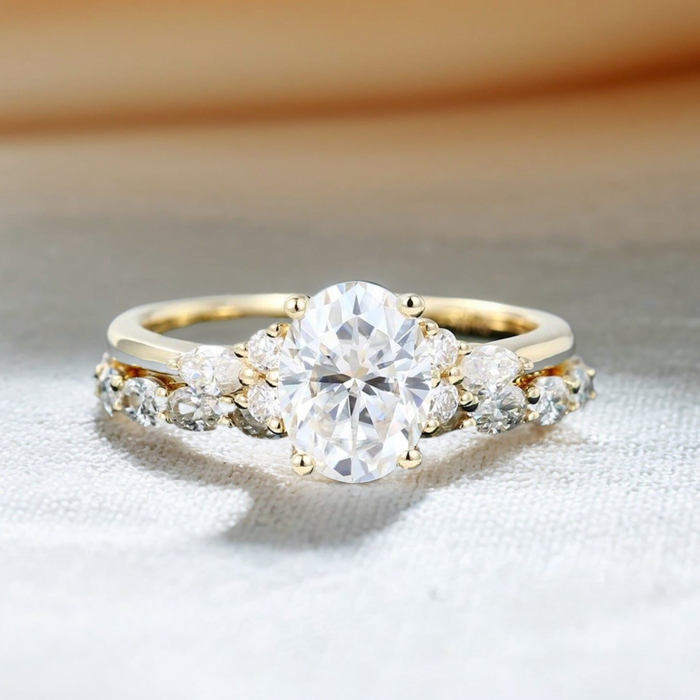 Oval Cut Moissanite Ring With 3/4 Eternity Band Bridal Set