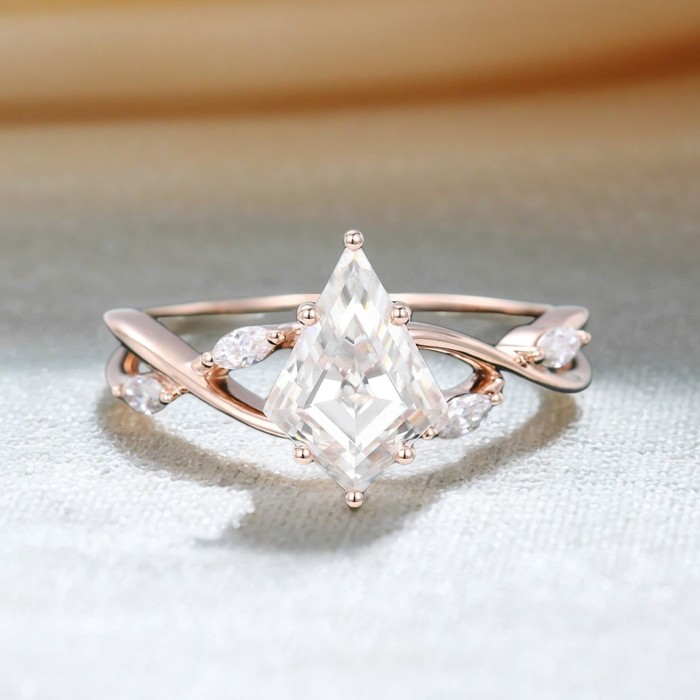 Eternal Embrace Kite Cut Moissanite Promise Ring Split Shank Engagement Ring