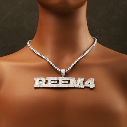 Custom Baguette Cut Letters Name Pendant White Gold