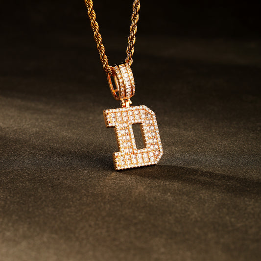 Custom Baguette Cut Letters Name Pendant 18K Gold