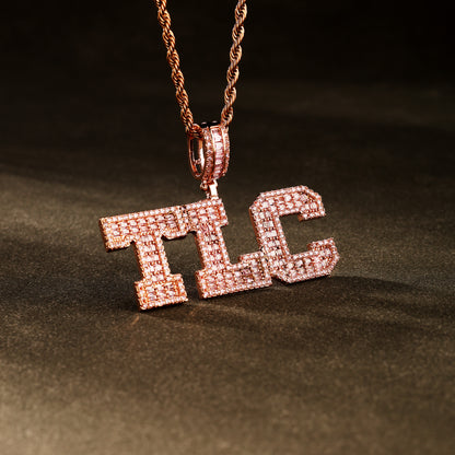 Custom Baguette Cut Letters Name Pendant Rose Gold