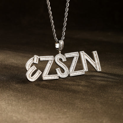 Custom Baguette Letter Pendant Necklace White Gold