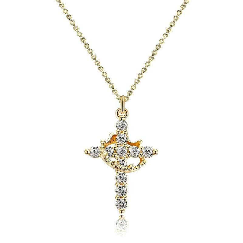 Cross Crown Rotatable Necklace