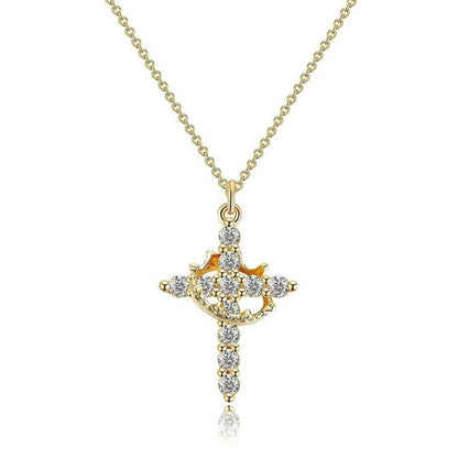 Cross Crown Rotatable Necklace