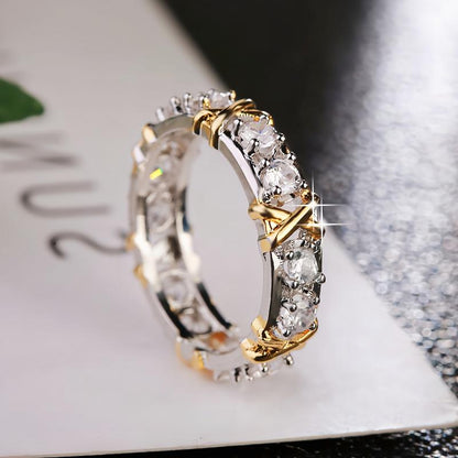 Two-color ring with gold zircon inlaid fashionable temperament ring