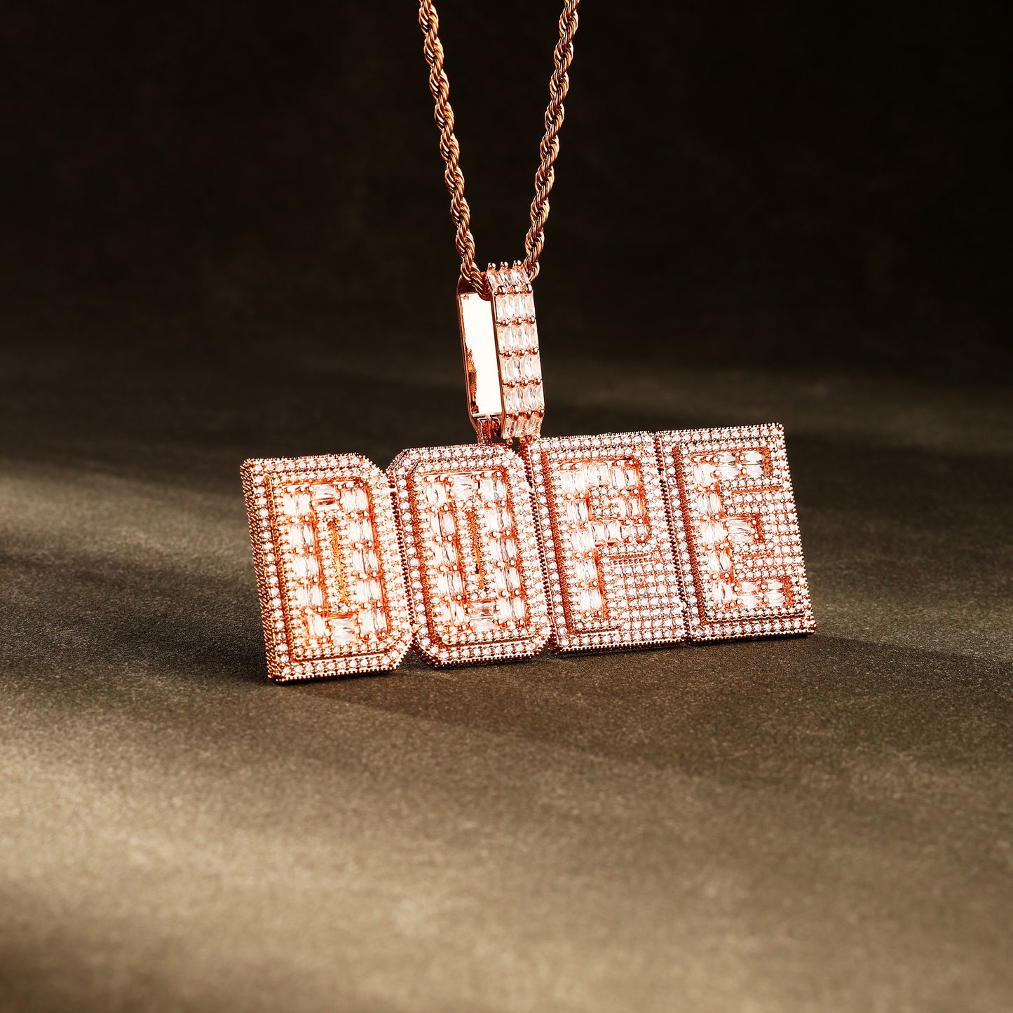 Custom Letter Baguette Two Layer Necklace Rose Gold