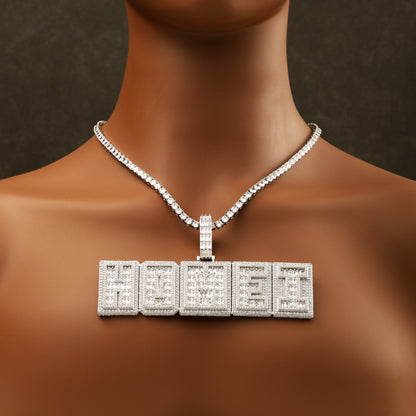 Custom Letter Baguette Two Layer Necklace White Gold