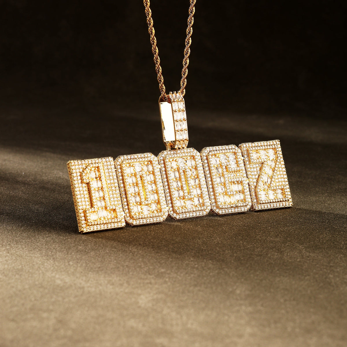 Custom Letter Baguette Two Layer Necklace 18K Gold