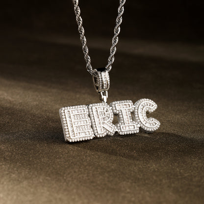 Custom Baguette Letter Necklace Silver