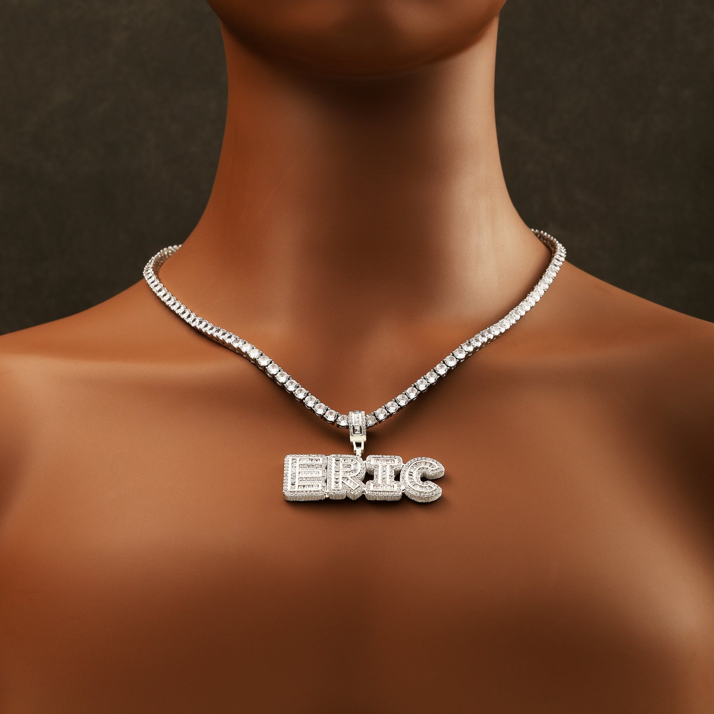 Custom Baguette Letter Necklace Silver