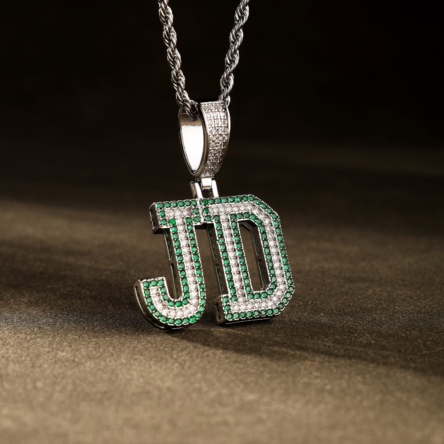 Custom Letter Name Necklace White&Green Gold