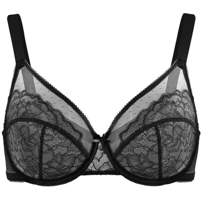 Enchante Floral Lace Unlined BreathableMesh Comfort Non-padded Full Coverage PlusSize Adjustable Straps Underwire Bra