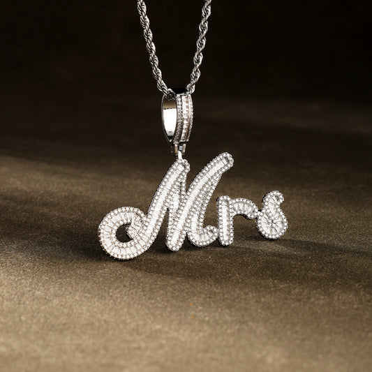 Customized Calligraphy Letter Necklace White Gold