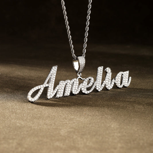 Custom Letter Name Necklace White Gold