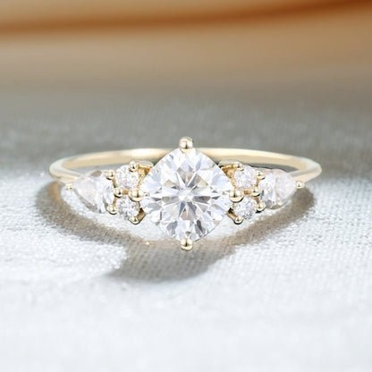 Yellow Gold Cushion Cut Moissanite Engagement Ring