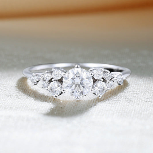 Round Cut Moissanite Snowdrift Cluster Engagement Ring