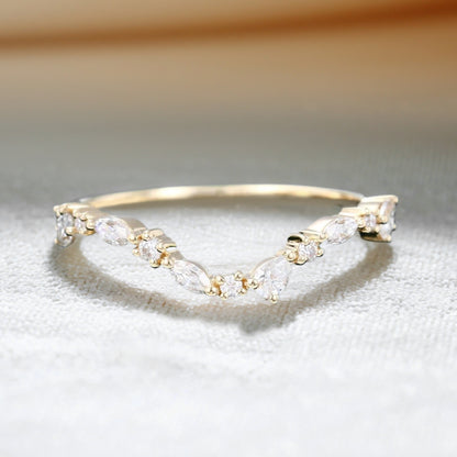 Patchwork Moissanite Half Eternity Curved Wedding Band Stacking Ring