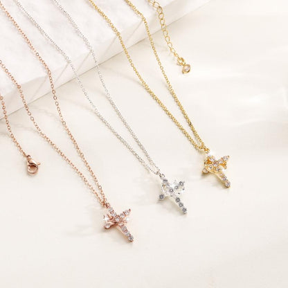 Cross Crown Rotatable Necklace