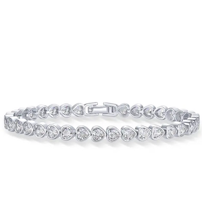 Gold Plated Heart Tennis Bracelet for Women Cubic Zirconia Heart Link Chain