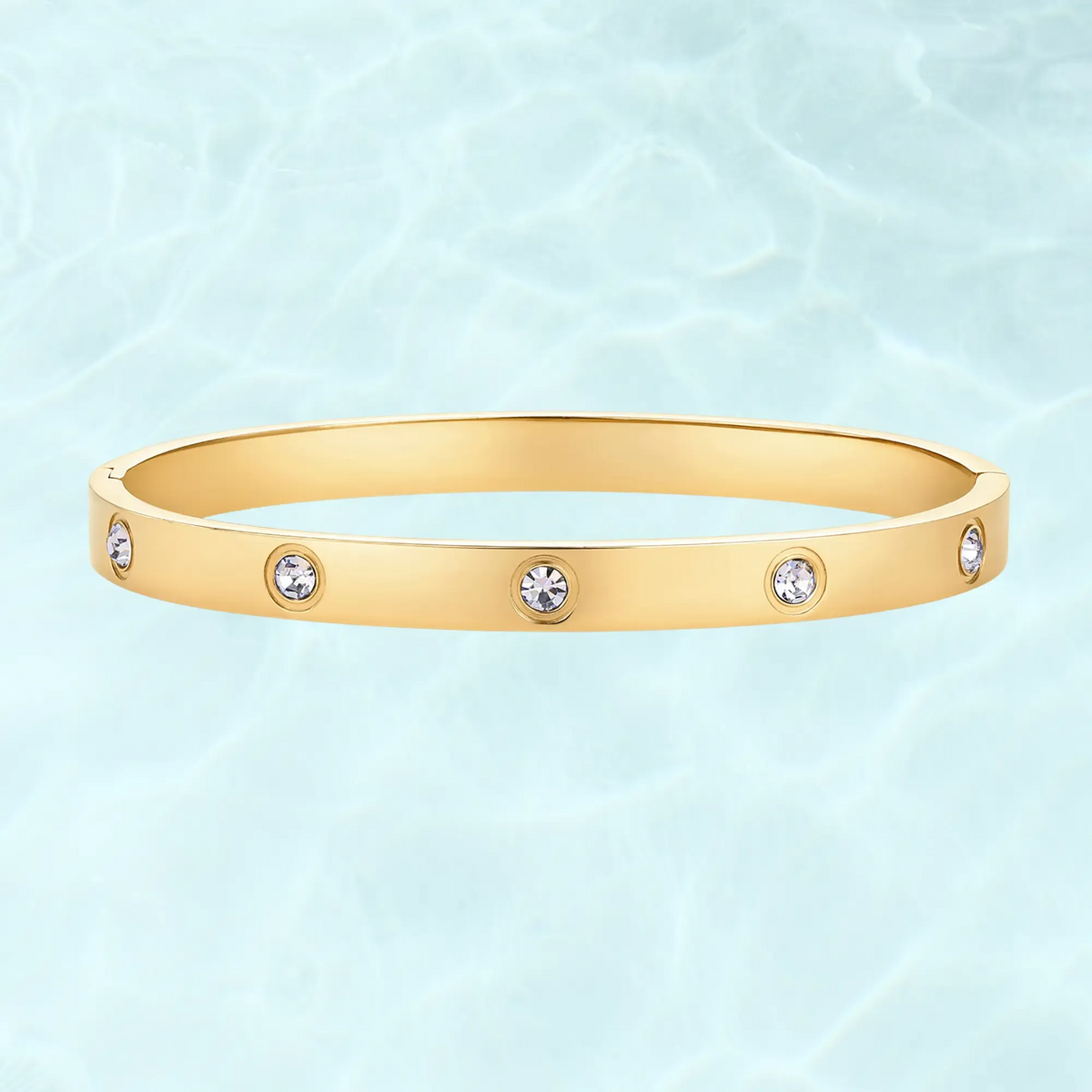 Gold Plated Hinged Cuff with Cubic Zirconia Fashion Trend Jewelry Waterproof Love Bangle Bracelet for Women