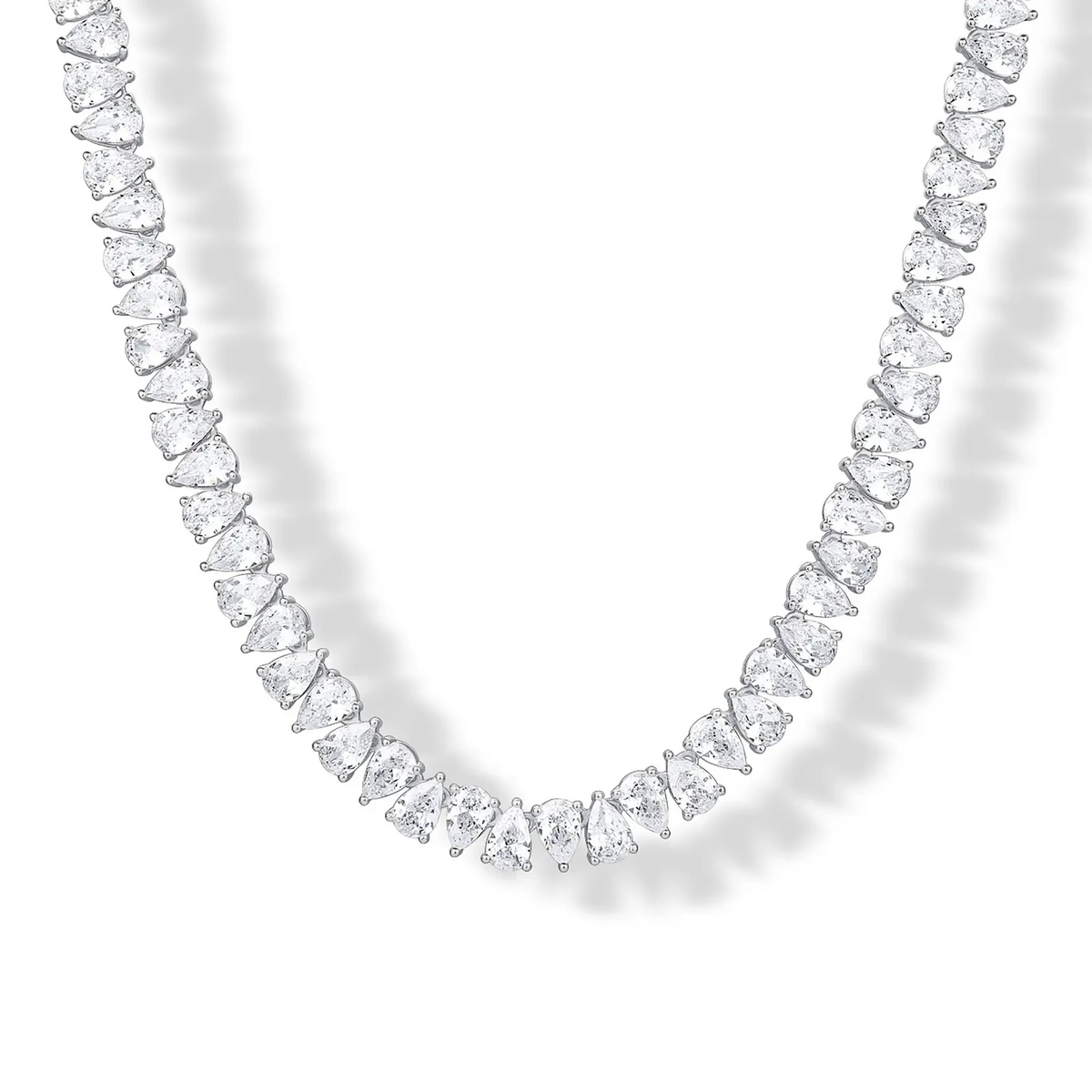 Gold Plated Pear Tennis Necklace CZ Paved Link Chain