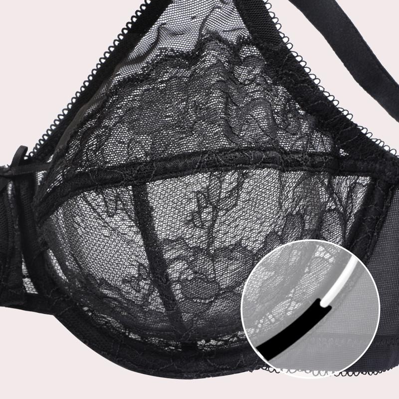Enchante Floral Lace Unlined BreathableMesh Comfort Non-padded Full Coverage PlusSize Adjustable Straps Underwire Bra