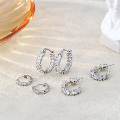 Exquisite 3-Piece Earring Set CZ Sparkle & Gold Hoops