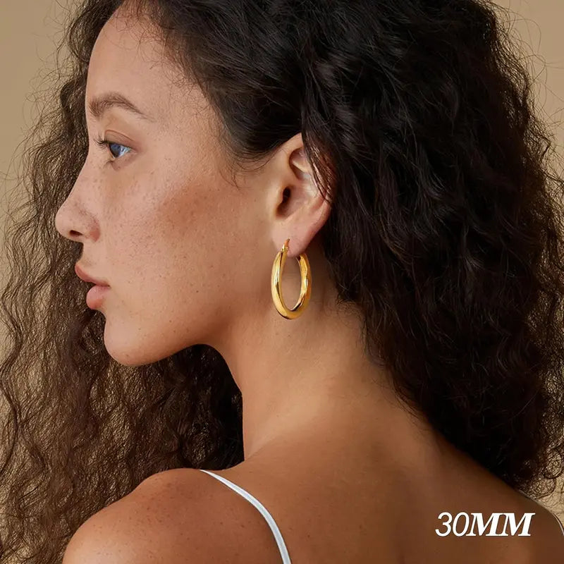 4mm Chunky Gold Hoop Earrings - Lightweight Hollow Tube & Hypoallergenic | Big Statement Hoops for Women (20-70MM)