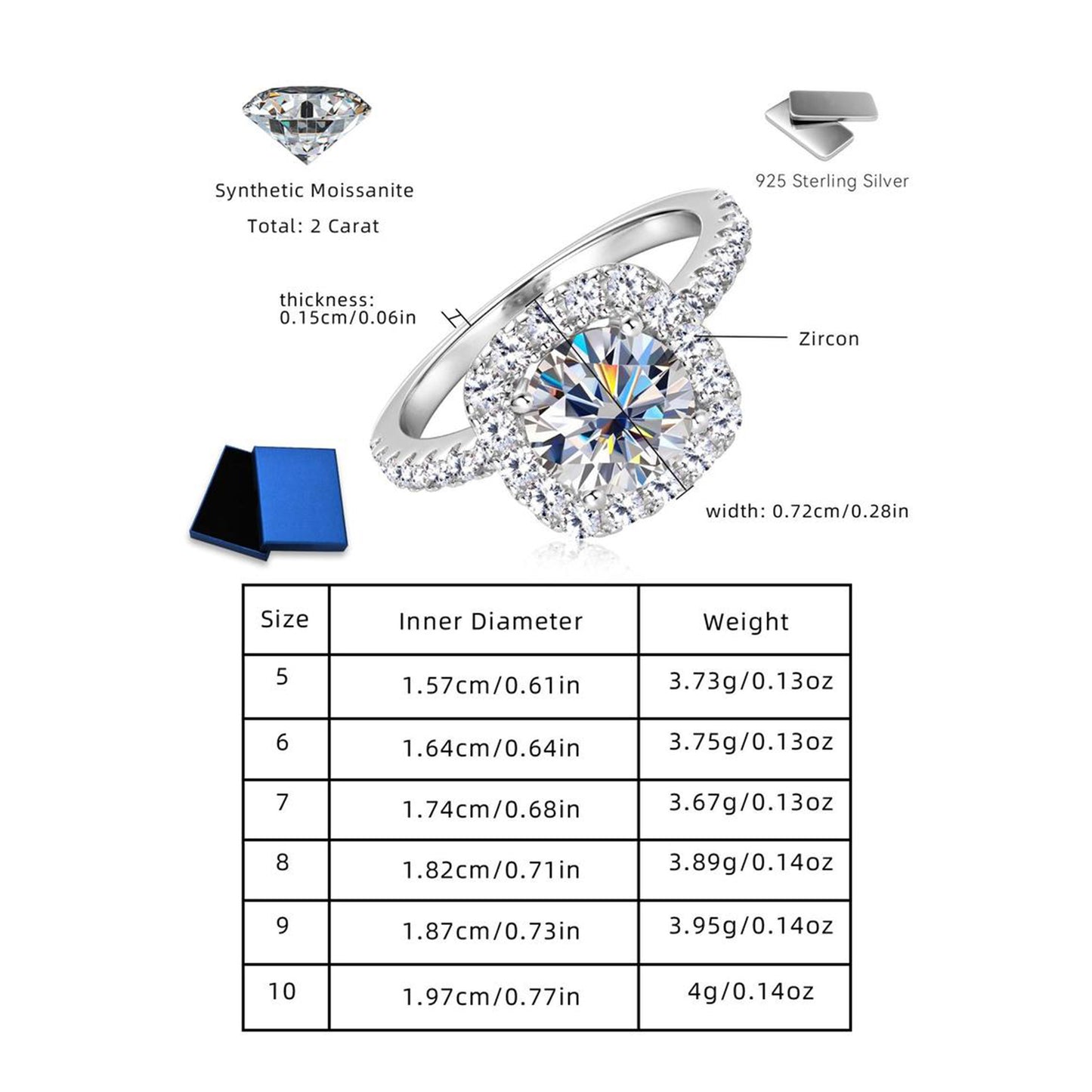 S925 Sterling Silver Synthetic Moissanite Ring