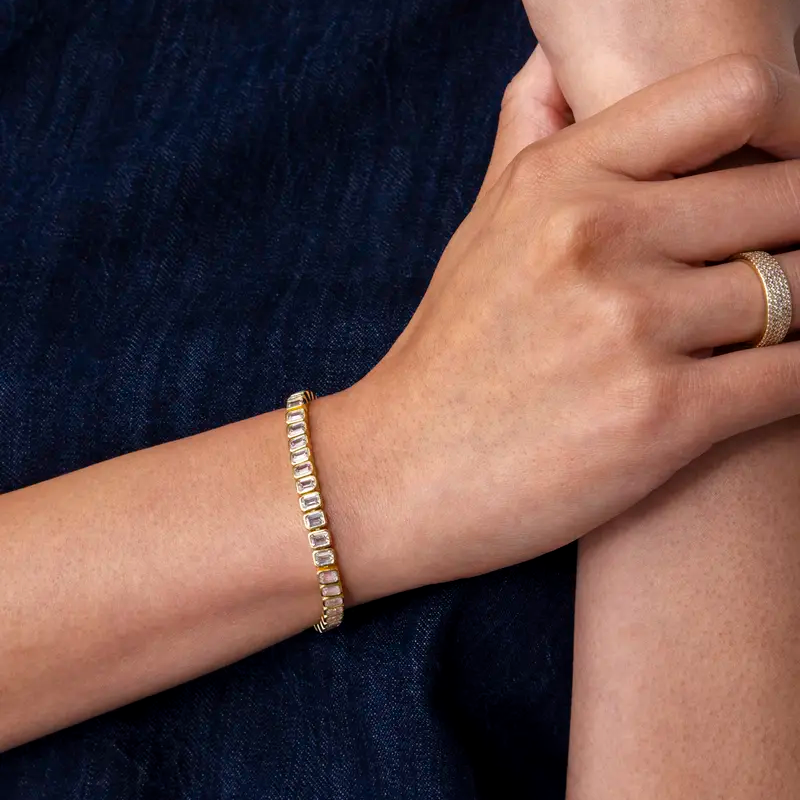 Gold Plated Emerald Cut Tennis Bracelet for Women Classic Cubic Zirconia Eternity Bracelet