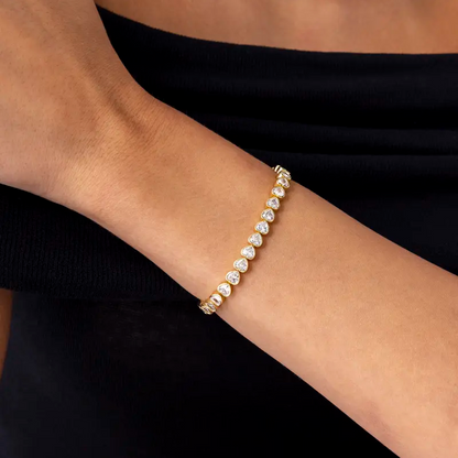 Gold Plated Heart Tennis Bracelet for Women Cubic Zirconia Heart Link Chain
