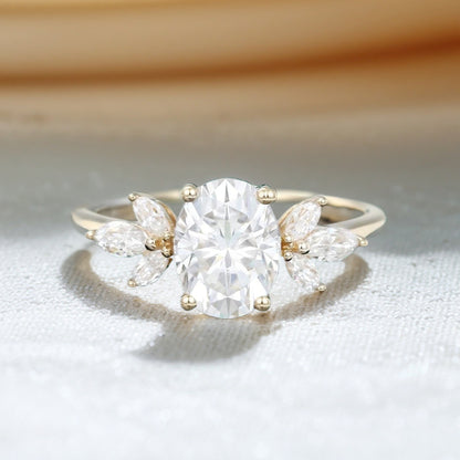 Oval Cut Moissanite Engagement Ring Marquise Accented Ring