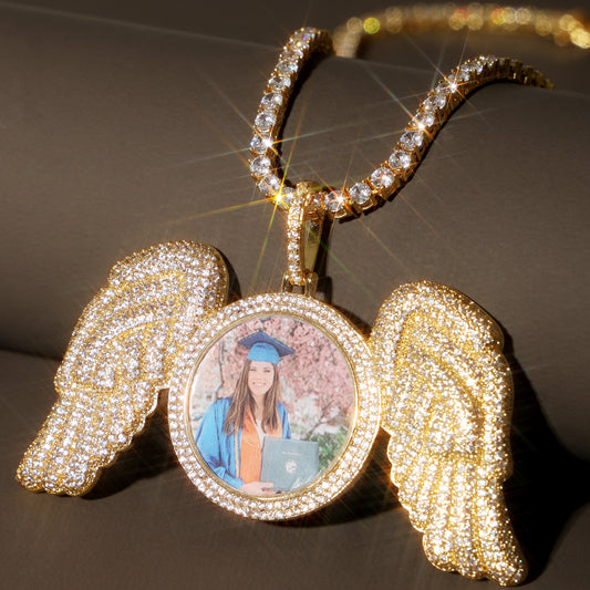 Iced Custom Wings Picture Pendant