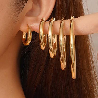 4mm Chunky Gold Hoop Earrings - Lightweight Hollow Tube & Hypoallergenic | Big Statement Hoops for Women (20-70MM)