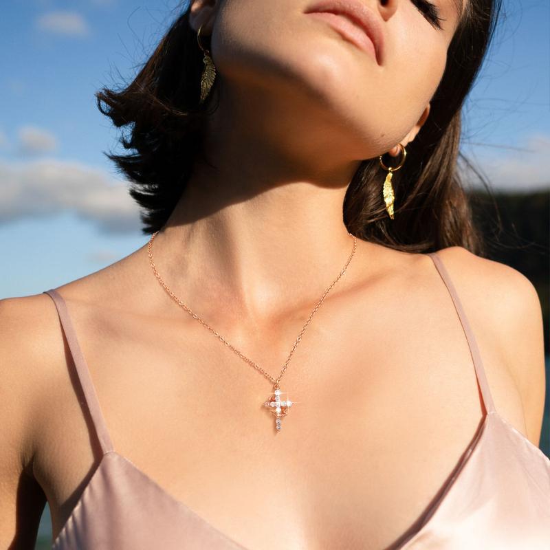 Cross Crown Rotatable Necklace